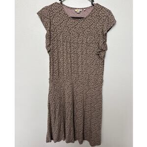 Boden Jersey Knit Flutter Sleeve Ditzy Floral Smocked Green Dress Pockets US 10